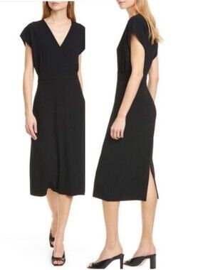Judith and Charles Louvre Black V-Neck Midi Dress with Defined Waist size 4
